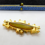9ct Yellow Gold, Tourmaline & Seed Pearl Etruscan Mourning Brooch Antique 1911 Chester