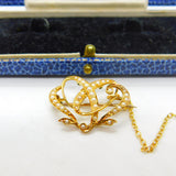 Victorian 15ct Yellow Gold & Seed Pearl Sweetheart Brooch Antique c1880 Art Nouveau