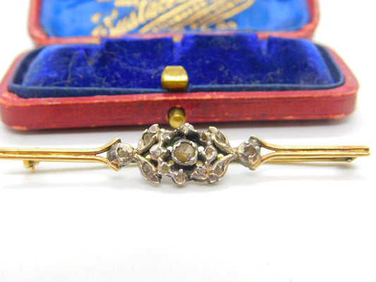 Victorian 9ct Gold Floral Brooch with 0.5ct Rose Cut Diamonds Antique c1860