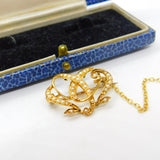 Victorian 15ct Yellow Gold & Seed Pearl Sweetheart Brooch Antique c1880 Art Nouveau