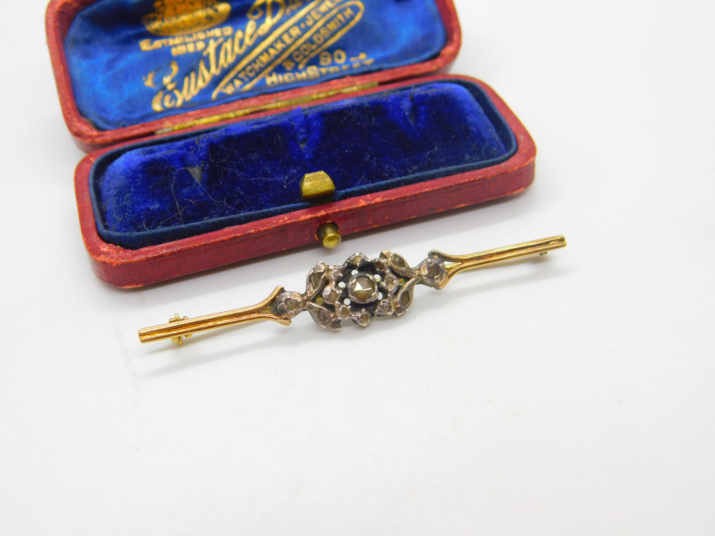 Victorian 9ct Gold Floral Brooch with 0.5ct Rose Cut Diamonds Antique c1860