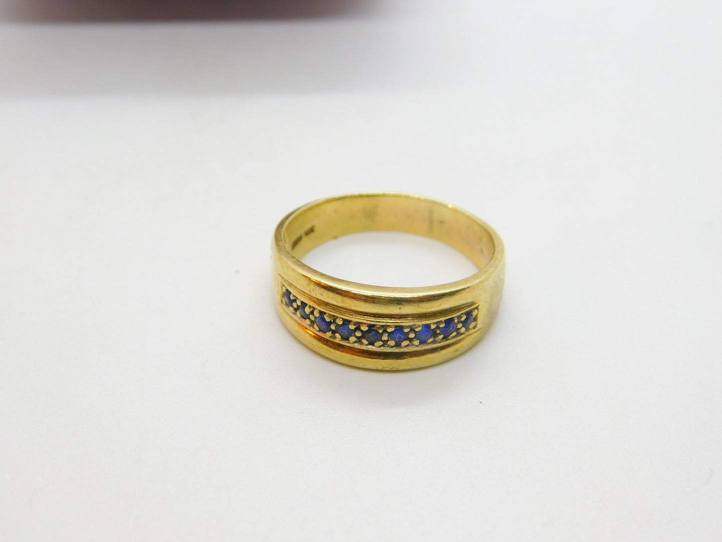 9ct Yellow Gold & Sapphire Set Boat Ring Vintage c1970 Size R 1/2 UK