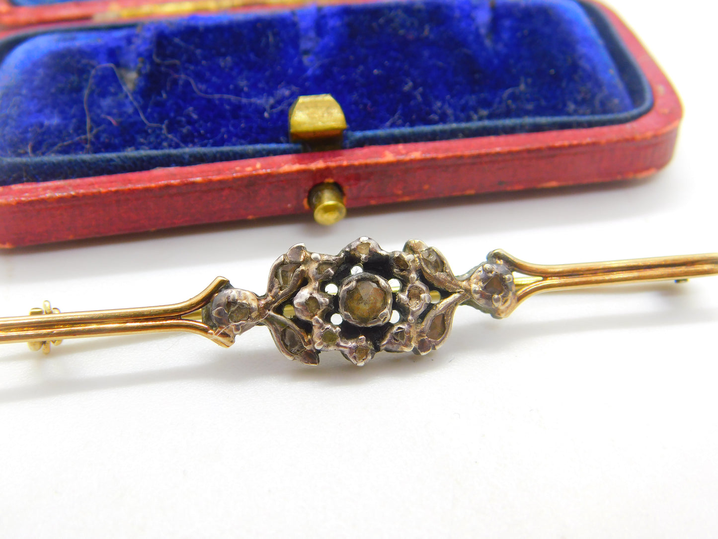 Victorian 9ct Gold Floral Brooch with 0.5ct Rose Cut Diamonds Antique c1860