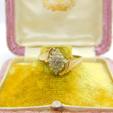 9ct Yellow Gold & Diamond Set Floral Clsuter Ring Vintage c1970 Sheffield