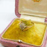 9ct Yellow Gold & Diamond Set Floral Clsuter Ring Vintage c1970 Sheffield