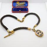 Victorian Woven Hair Pinchbeck Mourning Necklace with 9ct Enamel Memory Locket