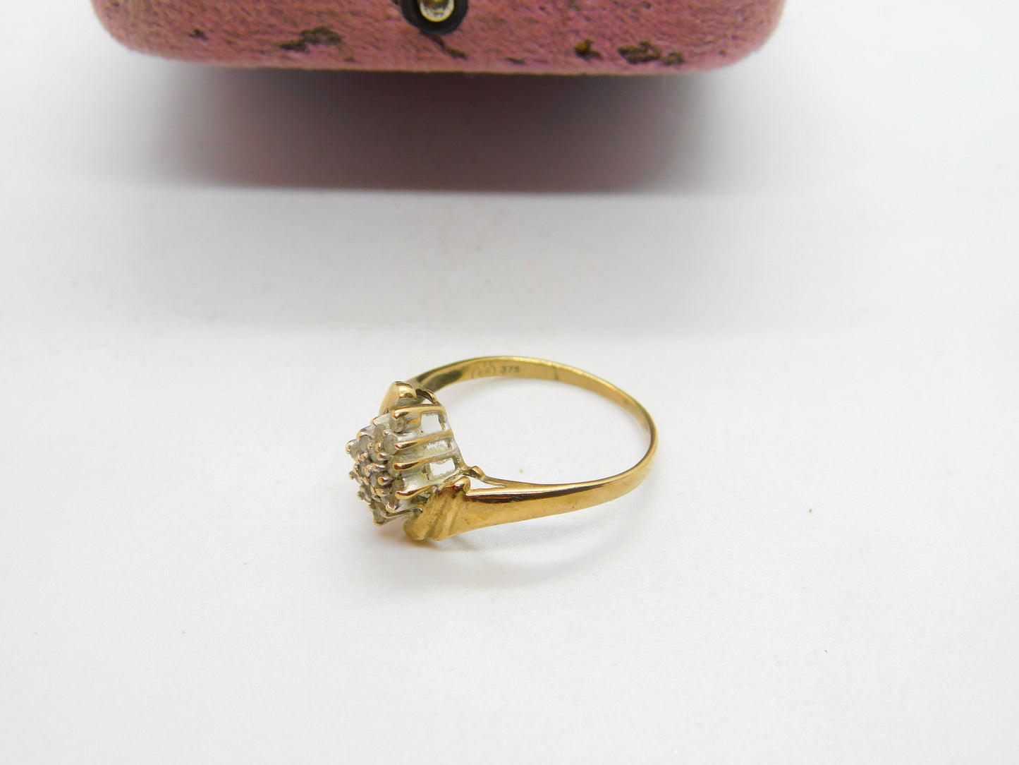 9ct Yellow Gold & Diamond Set Floral Clsuter Ring Vintage c1970 Sheffield