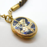 Victorian Woven Hair Pinchbeck Mourning Necklace with 9ct Enamel Memory Locket
