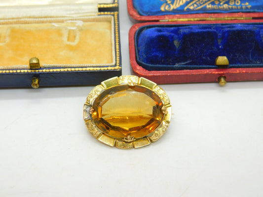 14ct Yellow Gold & Faceted Citrine Brooch Antique c1880 Victorian