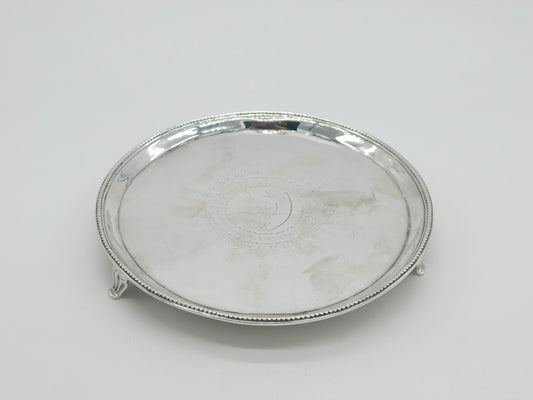 George III Sterling Silver Heraldic Crest Salver Dish Antique 1784 London