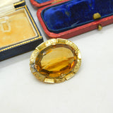 14ct Yellow Gold & Faceted Citrine Brooch Antique c1880 Victorian