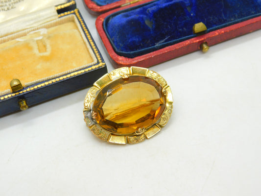 14ct Yellow Gold & Faceted Citrine Brooch Antique c1880 Victorian