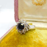 9ct White Gold, Garnet & White Sapphire Floral Cluster Ring Vintage 2006