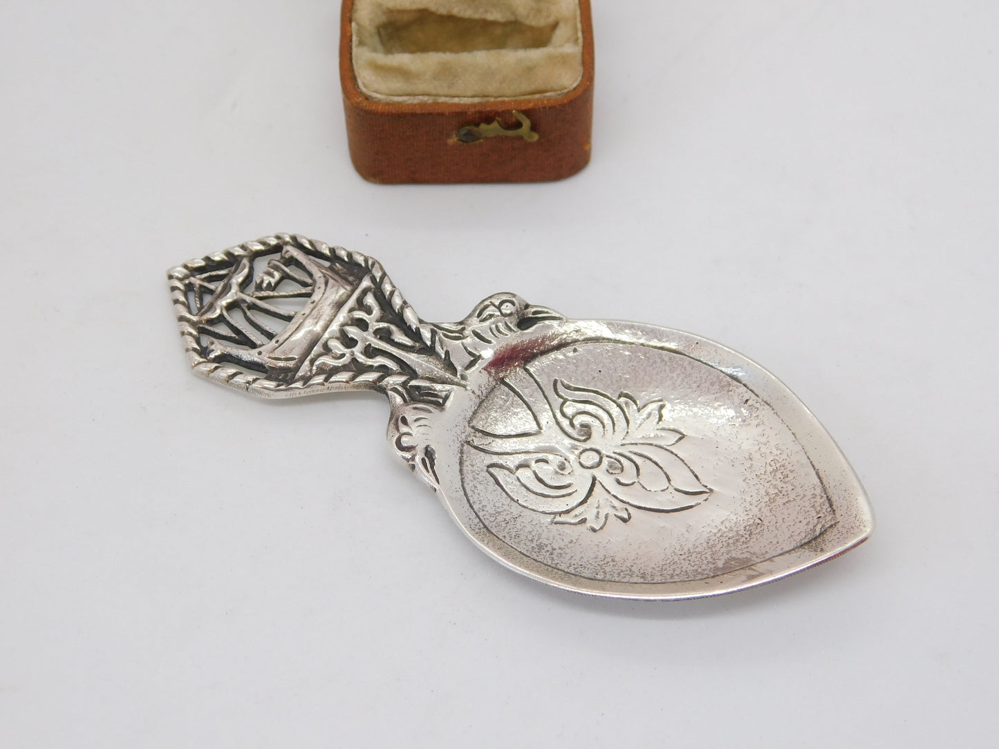 Sterling Silver Viking Ship Tea Caddy Spoon 1937 Chester Antique Shipton & Co.