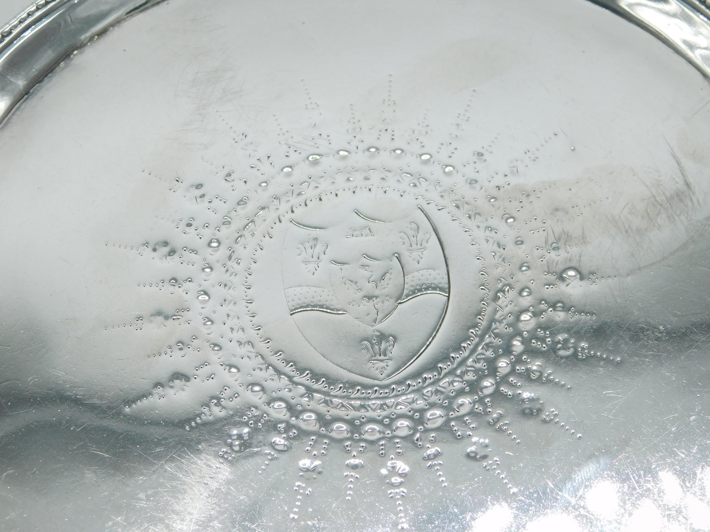 George III Sterling Silver Heraldic Crest Salver Dish Antique 1784 London
