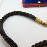 Victorian Woven Hair Pinchbeck Mourning Necklace with 9ct Enamel Memory Locket