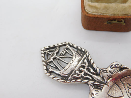 Sterling Silver Viking Ship Tea Caddy Spoon 1937 Chester Antique Shipton & Co.