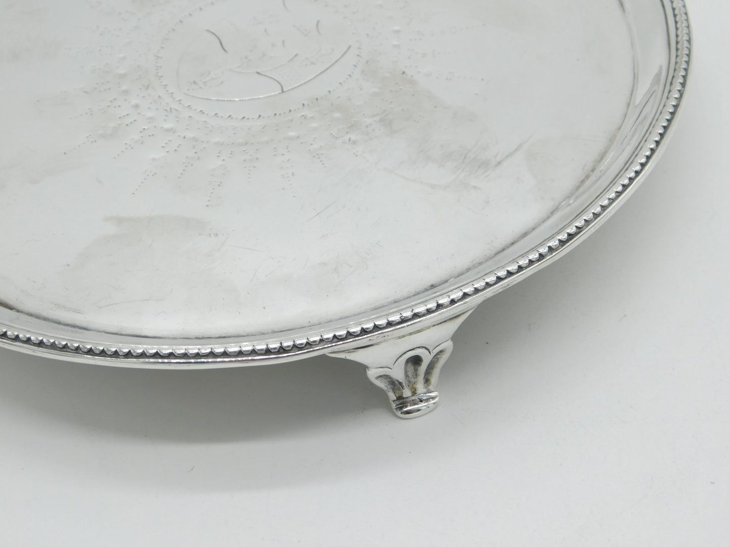 George III Sterling Silver Heraldic Crest Salver Dish Antique 1784 London