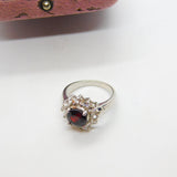 9ct White Gold, Garnet & White Sapphire Floral Cluster Ring Vintage 2006