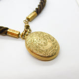 Victorian Woven Hair Pinchbeck Mourning Necklace with 9ct Enamel Memory Locket