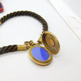 Victorian Woven Hair Pinchbeck Mourning Necklace with 9ct Enamel Memory Locket