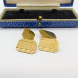 9ct Yellow Gold Gents Engine Turned Cufflinks Antique 1941 Birmingham Art Deco
