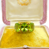10ct Yellow Gold & Three Stone Peridot Band Ring Vintage c1990