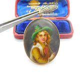 Victorian 9ct Rose Gold Mounted Painted Porcelain Portrait Pendant Antique c1880