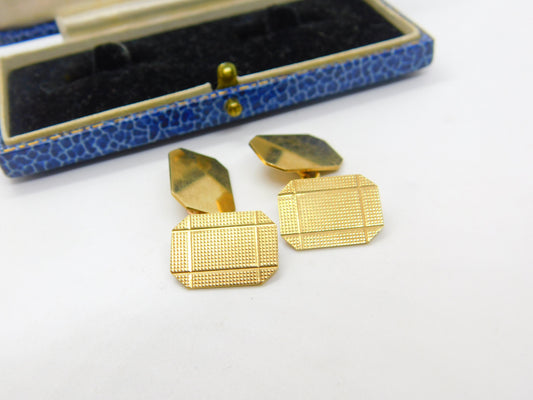 9ct Yellow Gold Gents Engine Turned Cufflinks Antique 1941 Birmingham Art Deco