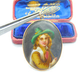 Victorian 9ct Rose Gold Mounted Painted Porcelain Portrait Pendant Antique c1880