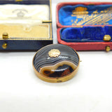 Victorian 9ct Gold & Banded Agate Target Mourning Brooch Antique c1880