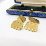 9ct Yellow Gold Gents Engine Turned Cufflinks Antique 1941 Birmingham Art Deco