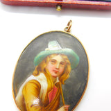 Victorian 9ct Rose Gold Mounted Painted Porcelain Portrait Pendant Antique c1880