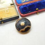 Victorian 9ct Gold & Banded Agate Target Mourning Brooch Antique c1880