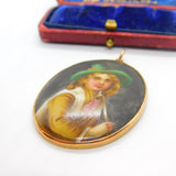 Victorian 9ct Rose Gold Mounted Painted Porcelain Portrait Pendant Antique c1880