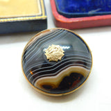 Victorian 9ct Gold & Banded Agate Target Mourning Brooch Antique c1880