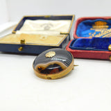 Victorian 9ct Gold & Banded Agate Target Mourning Brooch Antique c1880