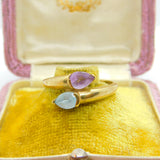 9ct Yellow Gold, Aquamarine & Amethyst Crossover Ring Vintage c1990 Sheffield