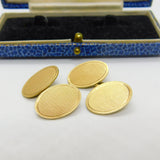 Pair of 9ct Yellow Gold Oval Form Engine Turned Cufflinks Antique 1928 Art Deco