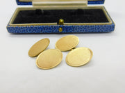 Pair of 9ct Yellow Gold Oval Form Engine Turned Cufflinks Antique 1928 Art Deco