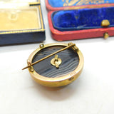 Victorian 9ct Gold & Banded Agate Target Mourning Brooch Antique c1880
