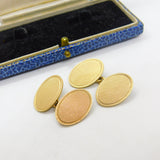 Pair of 9ct Yellow Gold Oval Form Engine Turned Cufflinks Antique 1928 Art Deco