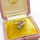 9ct Yellow Gold, Aquamarine & Amethyst Crossover Ring Vintage c1990 Sheffield