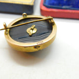 Victorian 9ct Gold & Banded Agate Target Mourning Brooch Antique c1880
