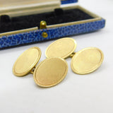 Pair of 9ct Yellow Gold Oval Form Engine Turned Cufflinks Antique 1928 Art Deco