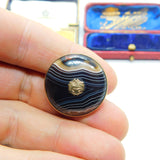Victorian 9ct Gold & Banded Agate Target Mourning Brooch Antique c1880