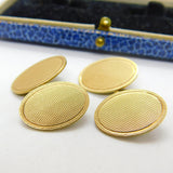 Pair of 9ct Yellow Gold Oval Form Engine Turned Cufflinks Antique 1928 Art Deco