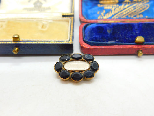 Georgian 9ct Rose Gold & Black Glass Mourning Brooch Antique c1820