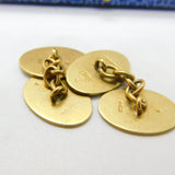 Pair of 9ct Yellow Gold Oval Form Engine Turned Cufflinks Antique 1928 Art Deco