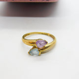 9ct Yellow Gold, Aquamarine & Amethyst Crossover Ring Vintage c1990 Sheffield